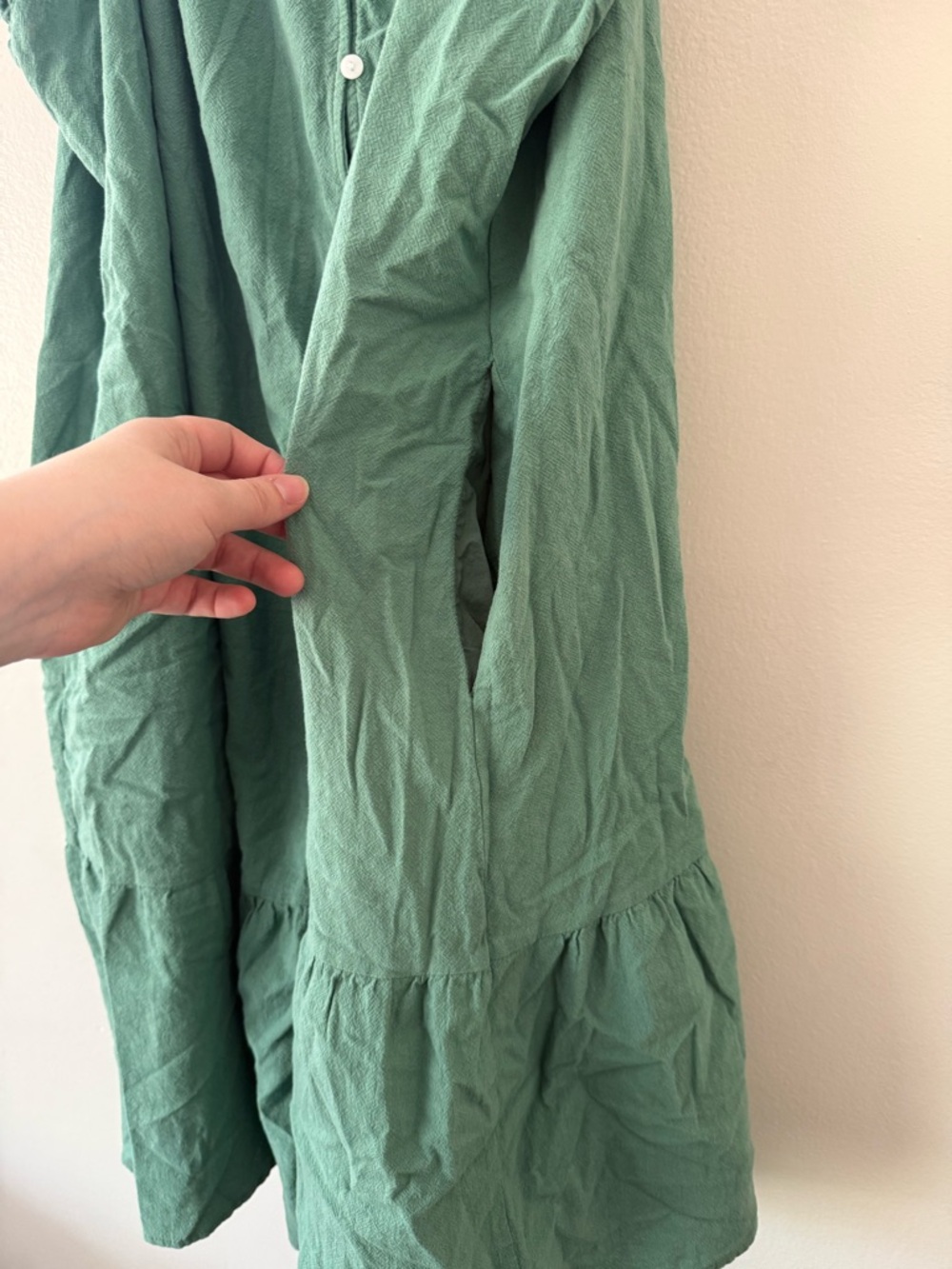 Universal Thread Green 100% Cotton Button Down Dress Sz 1X Boho Pockets Ruffle - Picture 5 of 11